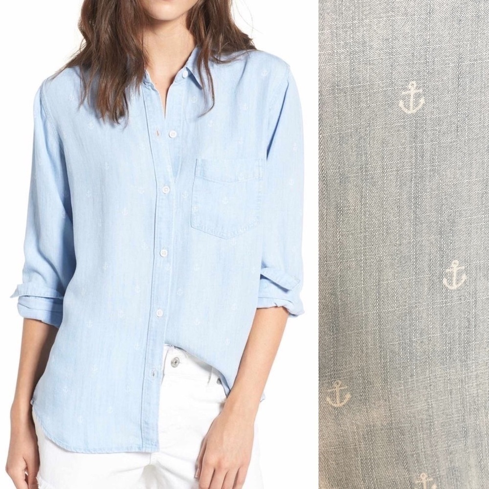 Rails Blue Ingrid Anchor Print Button Up Chambray Top